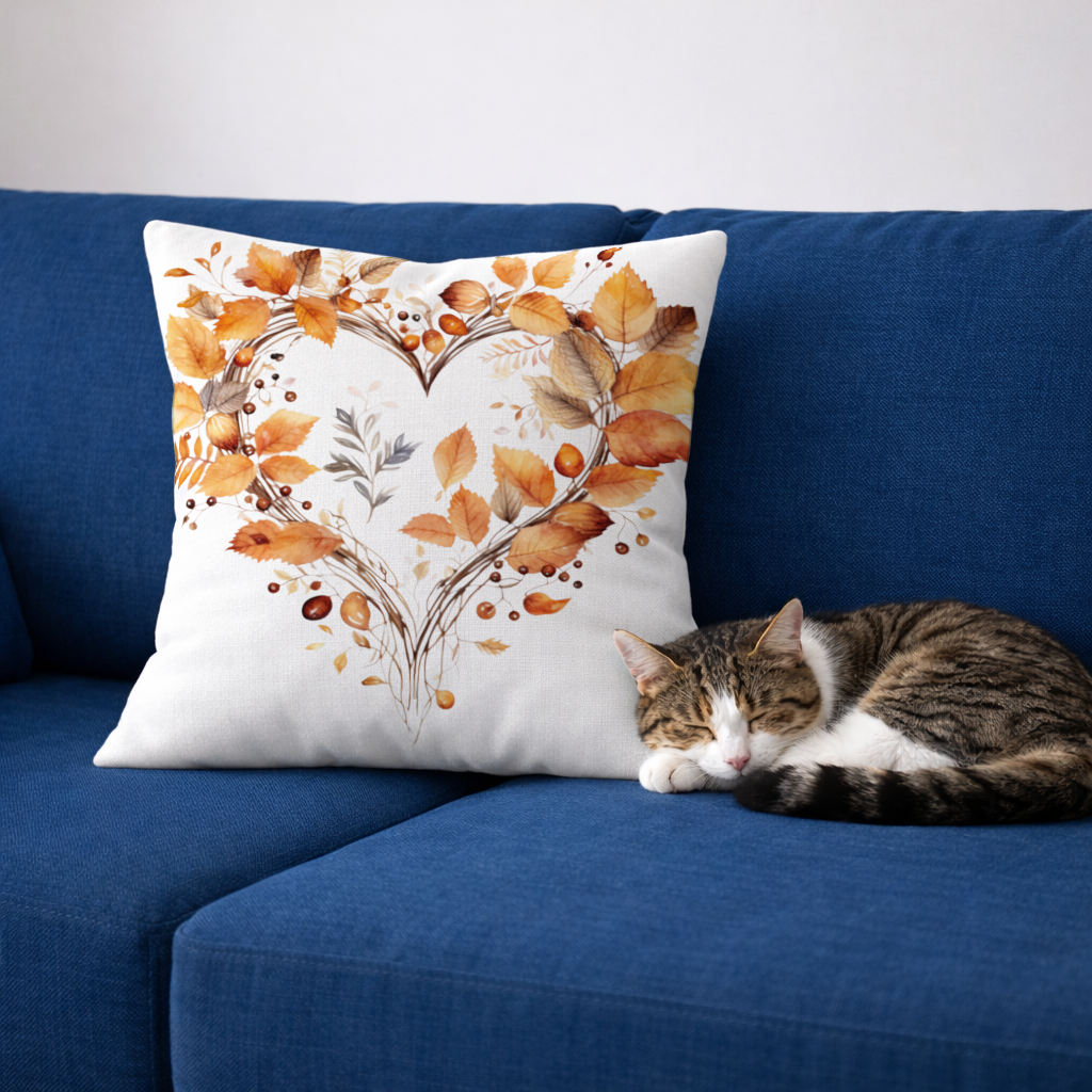 Orange Autumn Leaves Heart Decorative pillow cover
