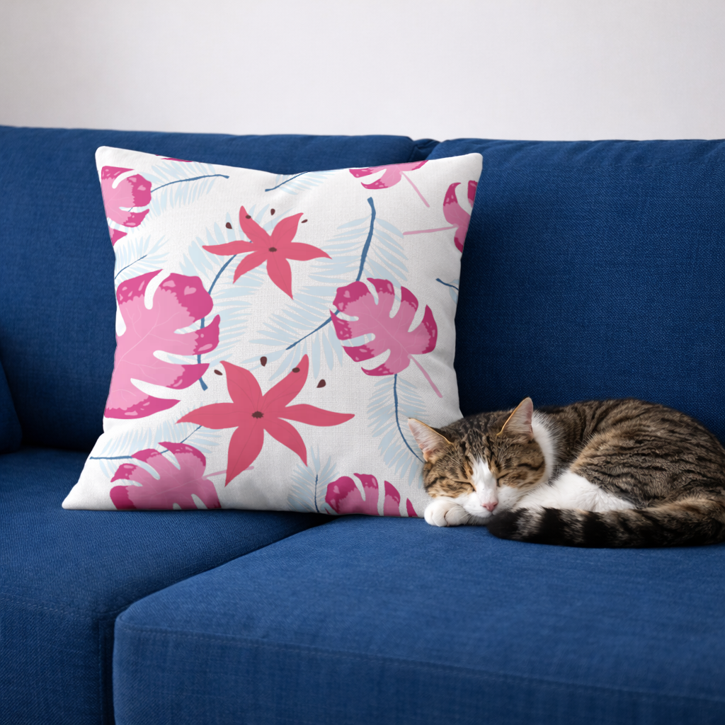 Pink Monstera and Tropical Lily Decorative pillow cover