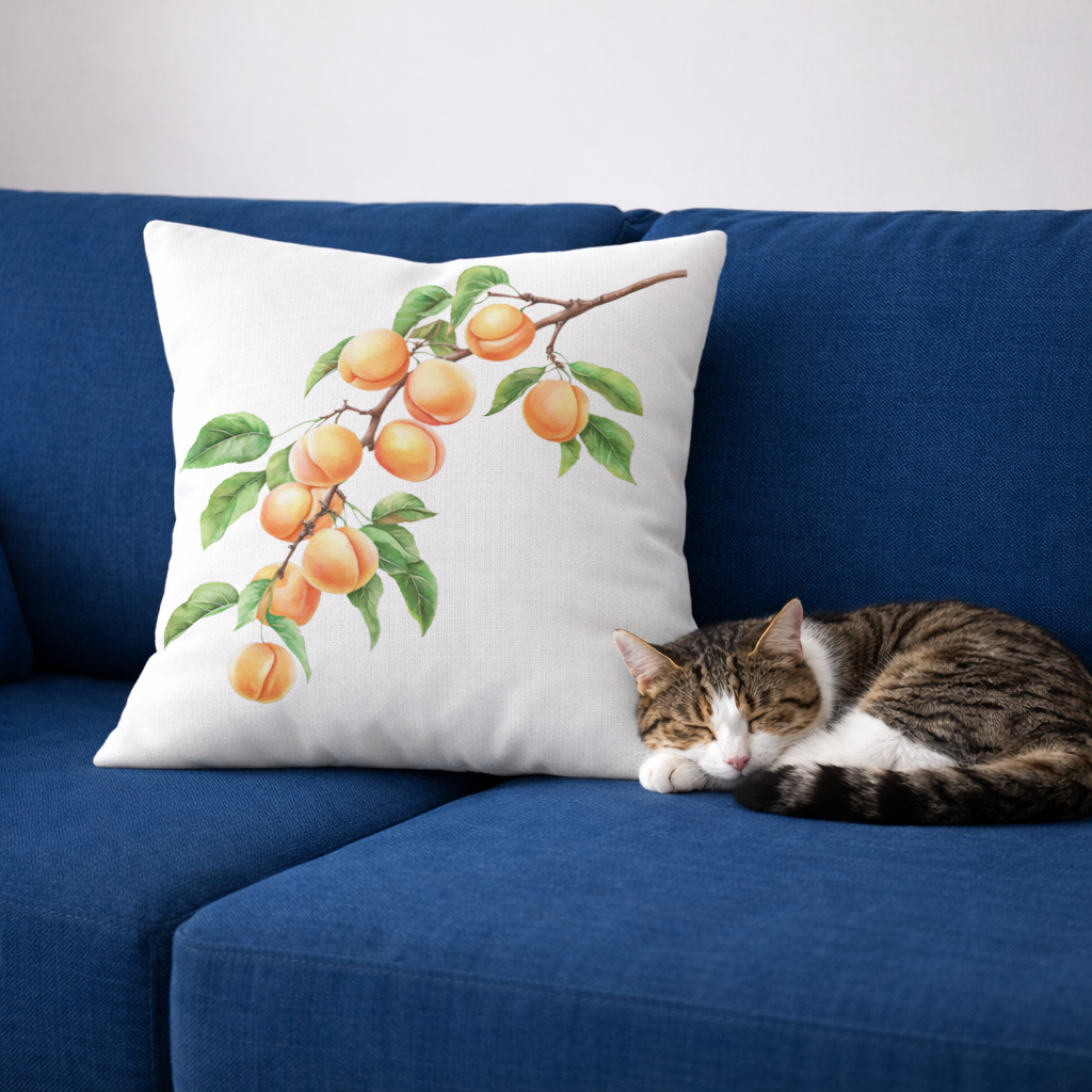 Ripe Orange Apricot Fruit Branch Decorative pillow cover