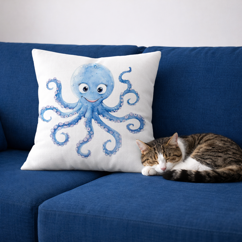 Cute Blue Watercolor Octopus Decorative pillow cover