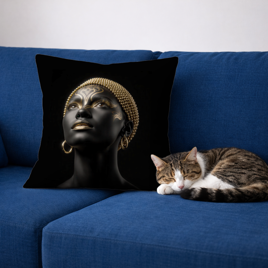 Gold Afrofuturistic Black Woman Decorative pillow cover