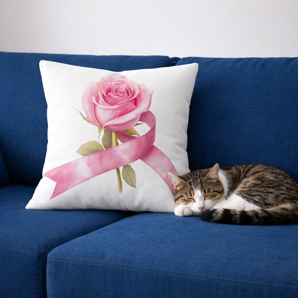 Breast Cancer Awareness Pink Rose Decorative pillow cover