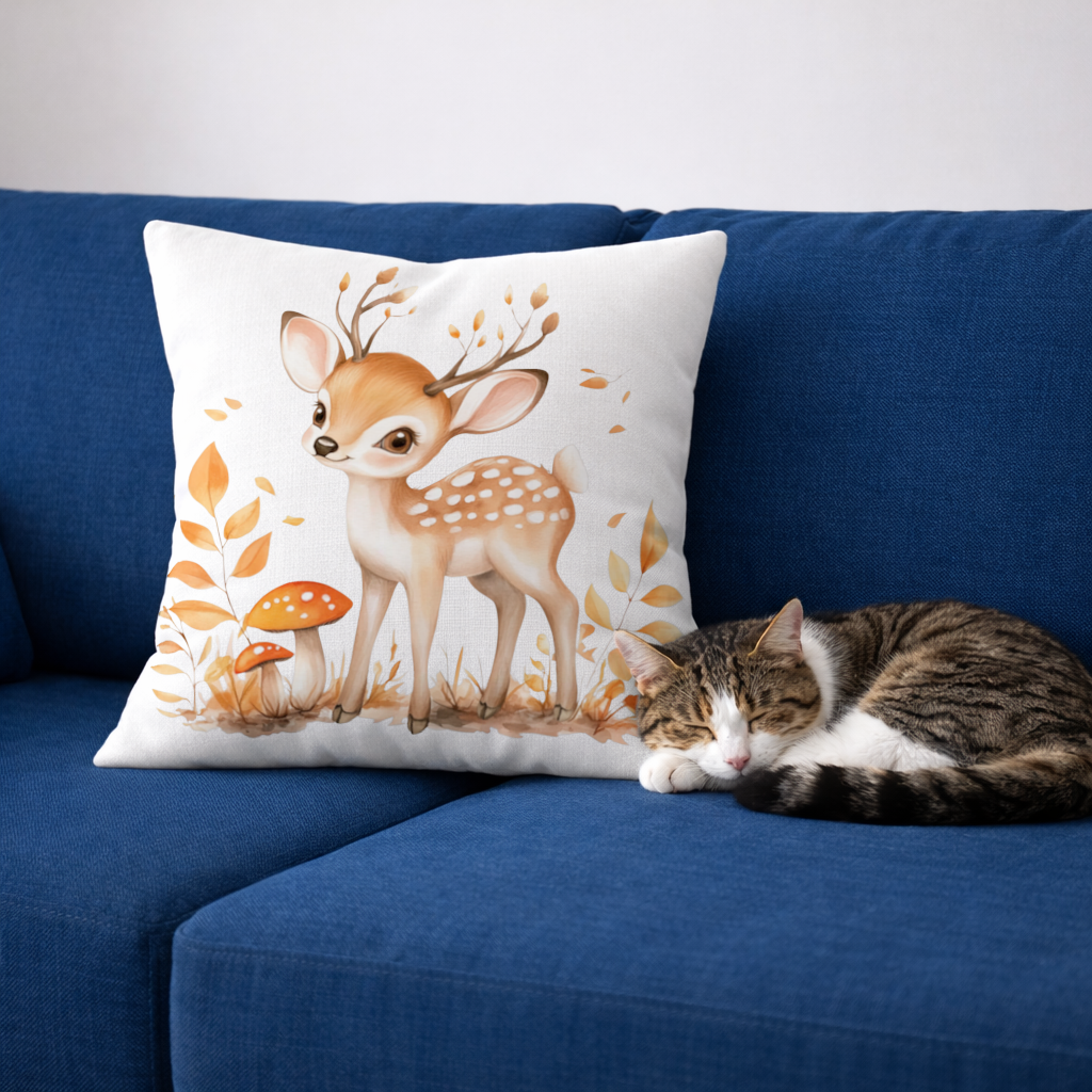 Whimsical Autumn Woodland Fawn Decorative pillow cover