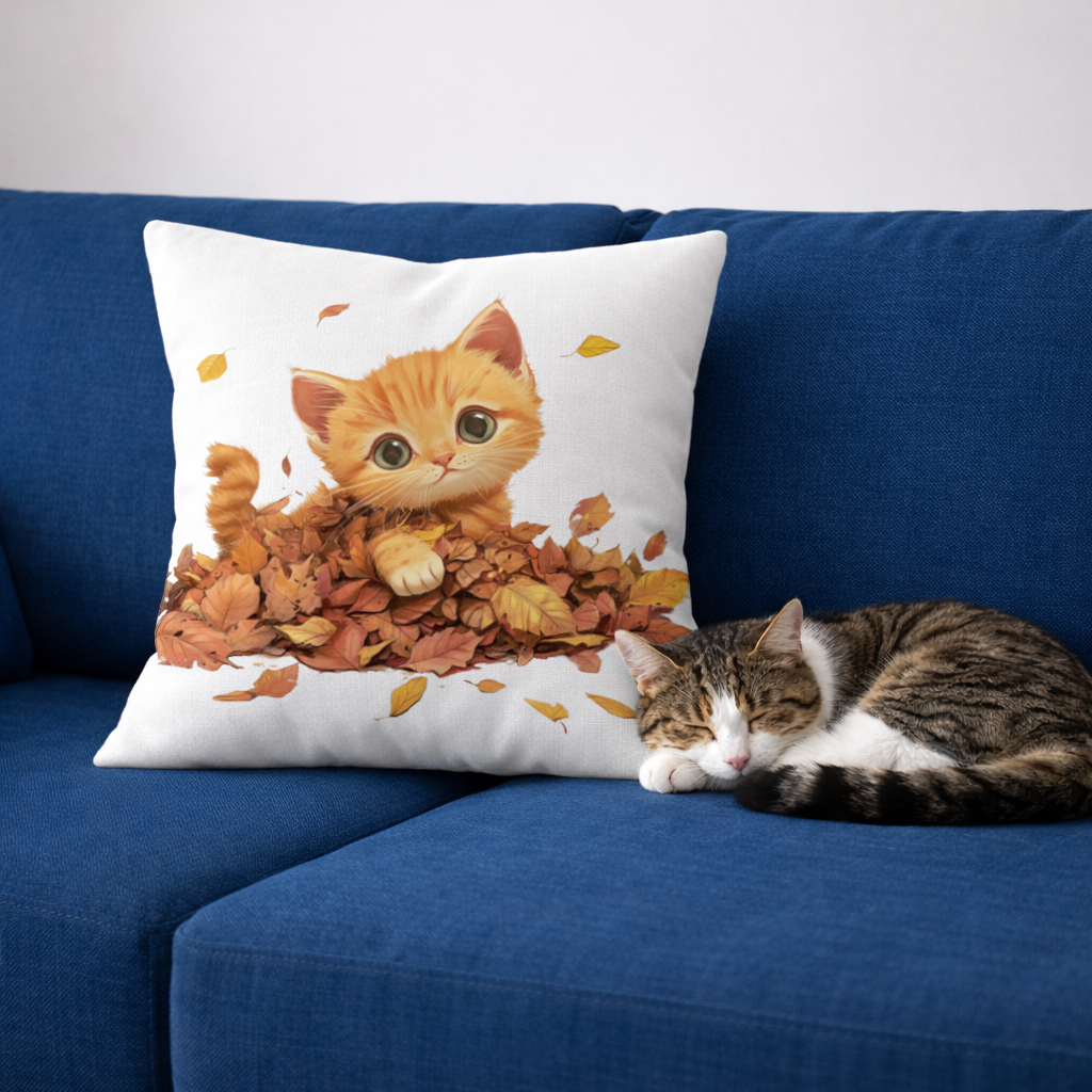 Ginger Kitten in Autumn Leaves Decorative pillow cover