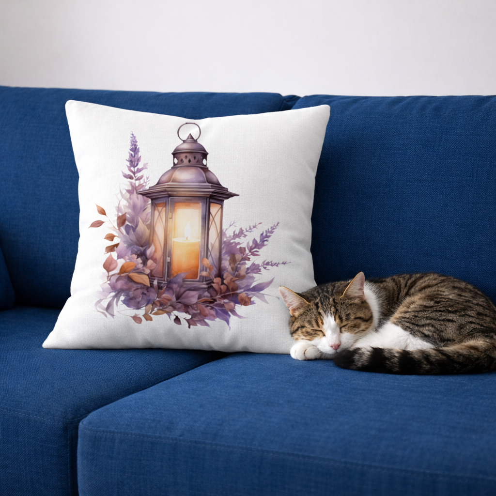 Cottagecore Lavender and Leaves Lantern Decorative pillow cover