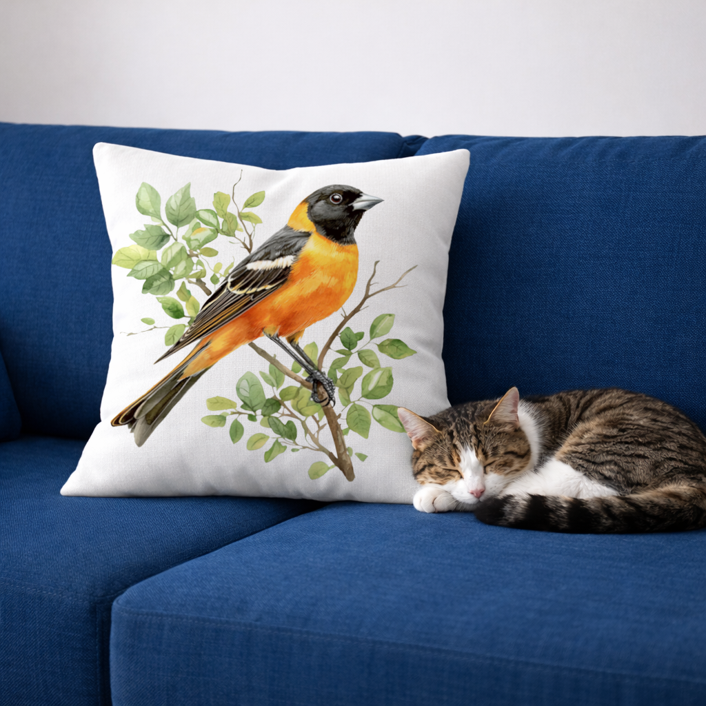 Baltimore Oriole on Branch Decorative pillow cover
