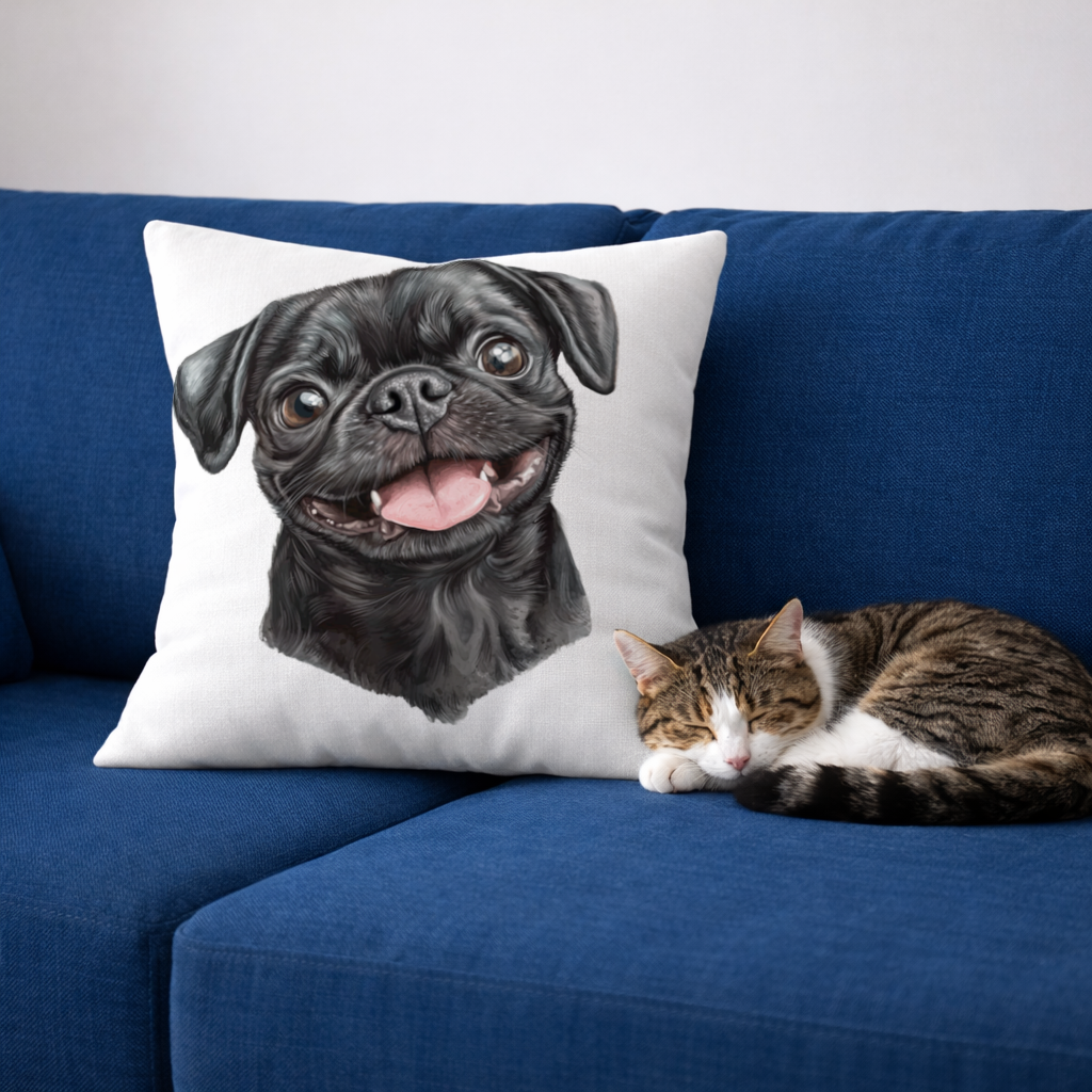 Happy Black Pug Face Decorative pillow cover