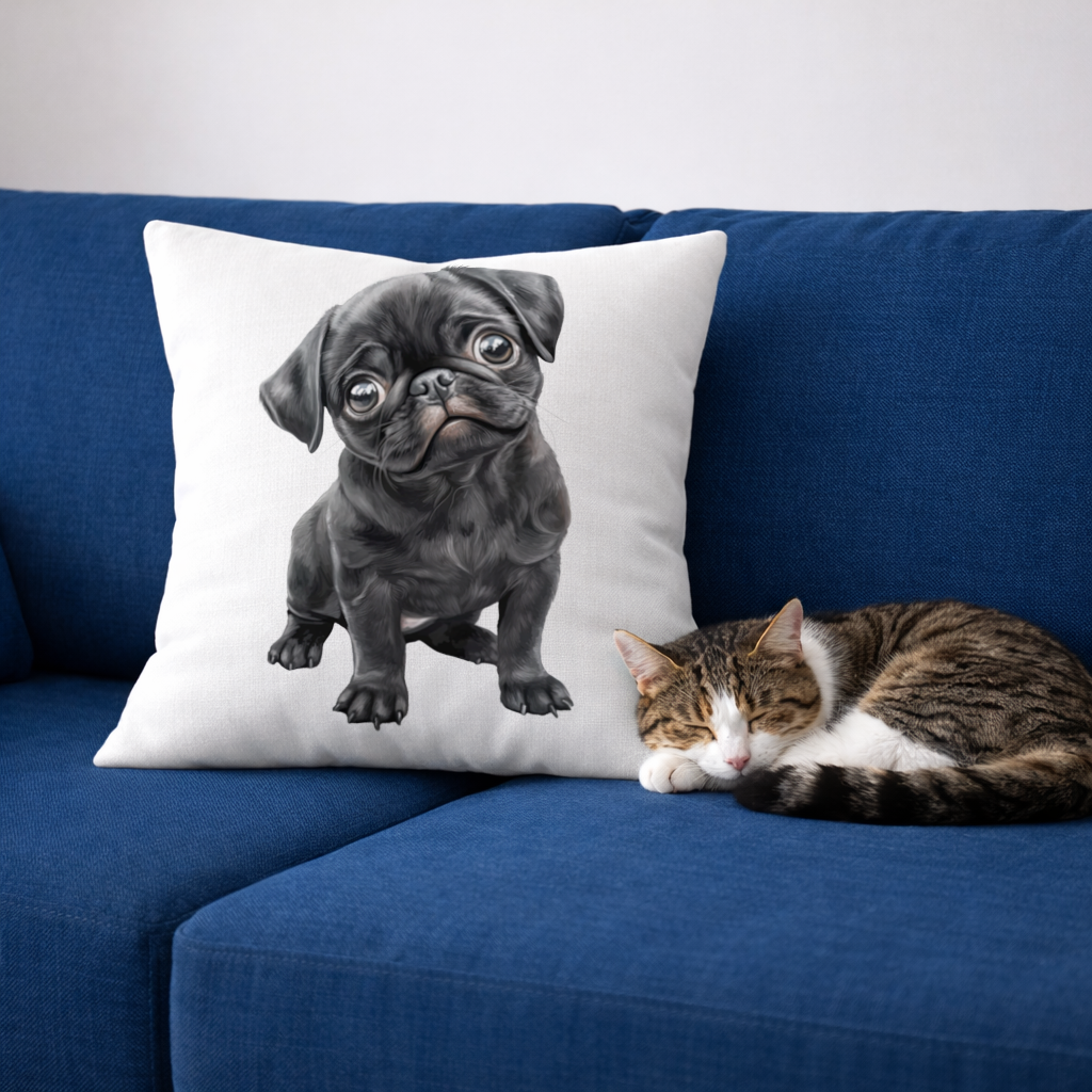 Innocent Black Pug Puppy Decorative pillow cover