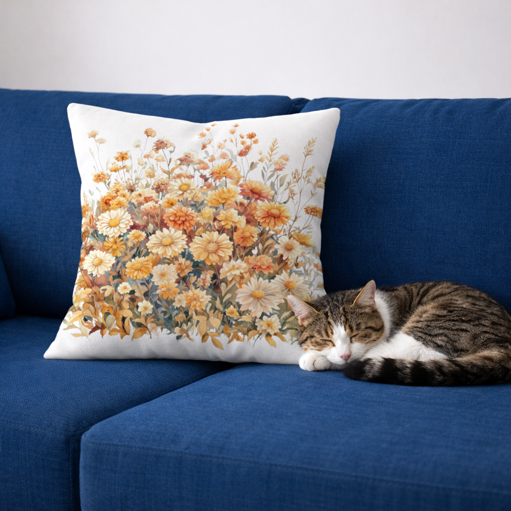 Watercolor Orange Wildflowers Decorative pillow cover