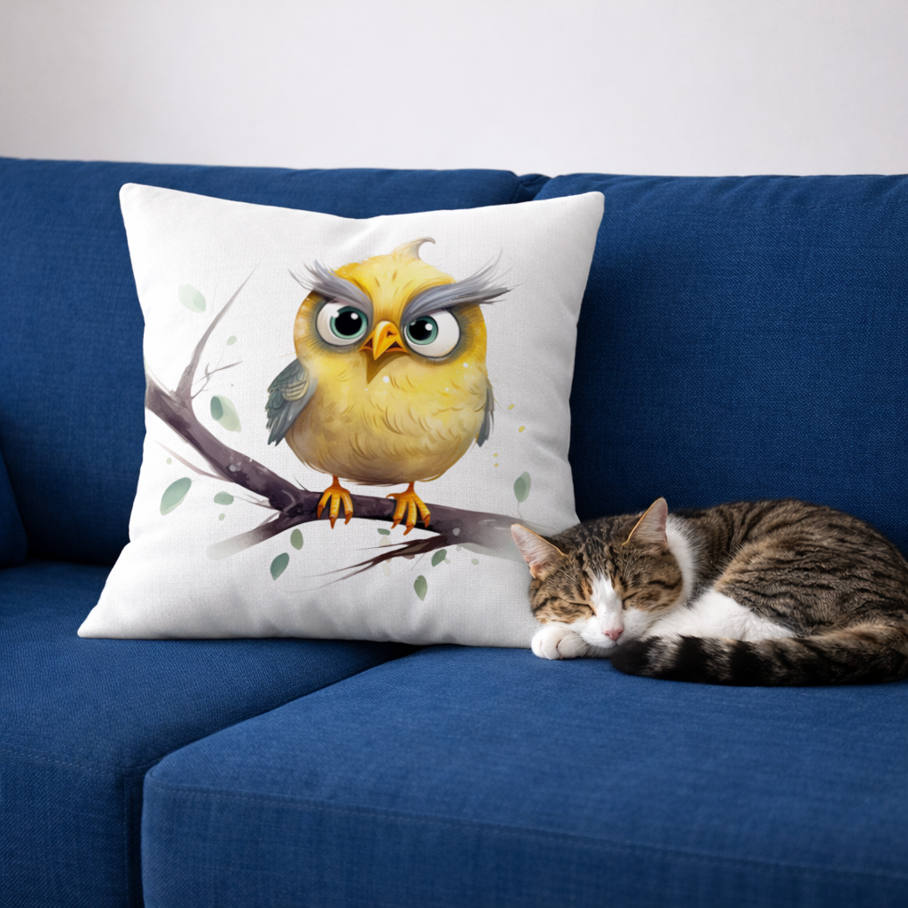 Grumpy Yellow Owl Decorative pillow cover