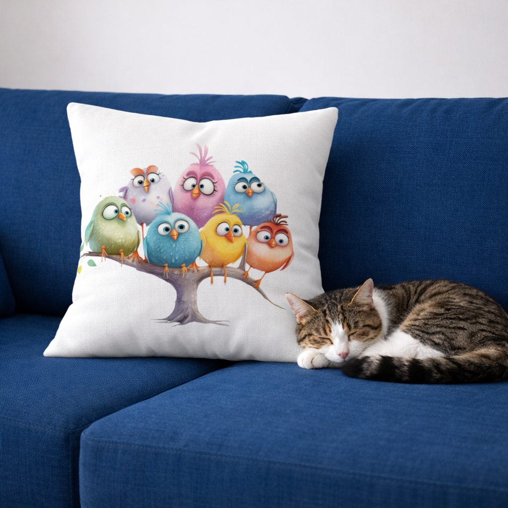 Whimsical Colorful Birds on Branch Decorative pillow cover
