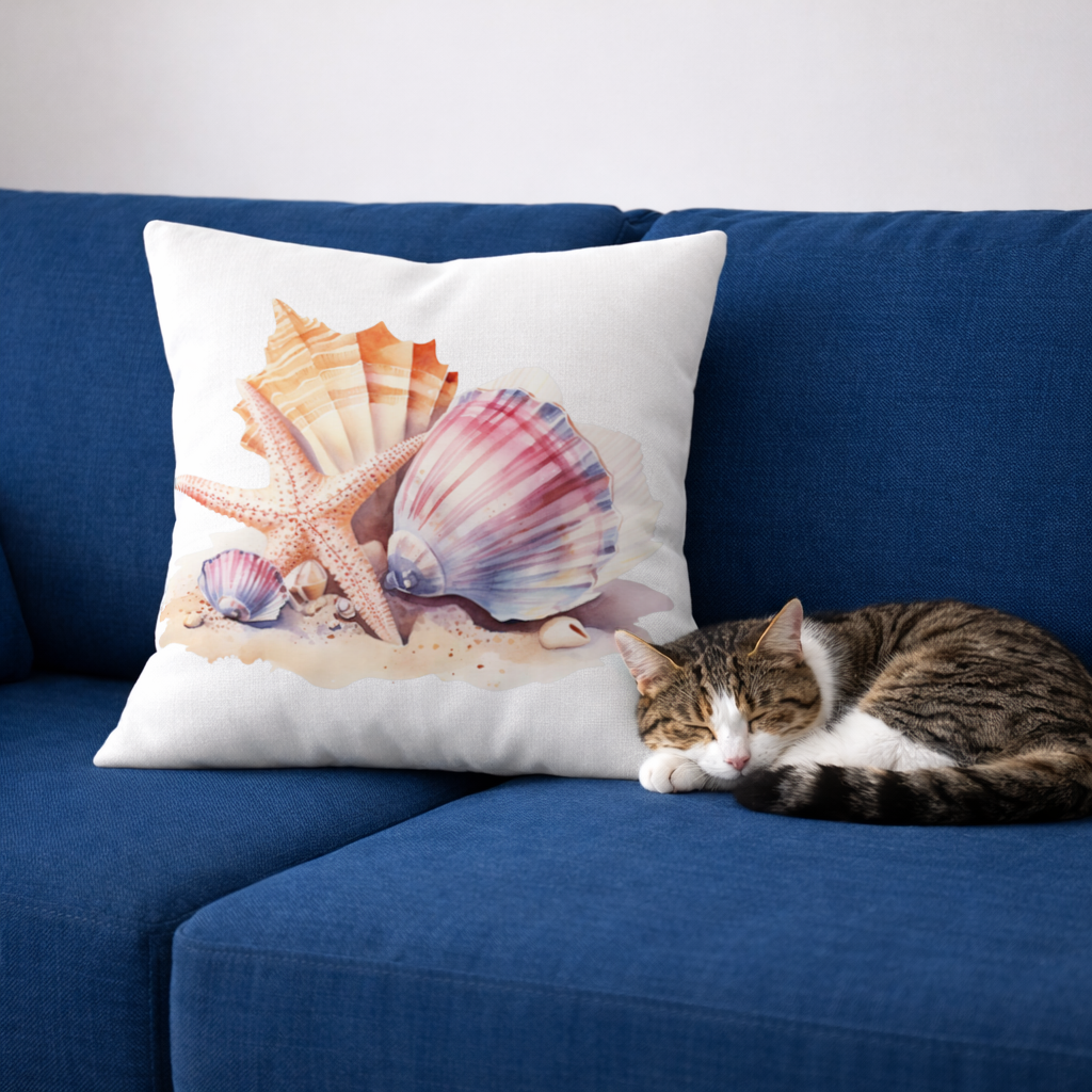 Watercolor Coastal Seashells Decorative pillow cover
