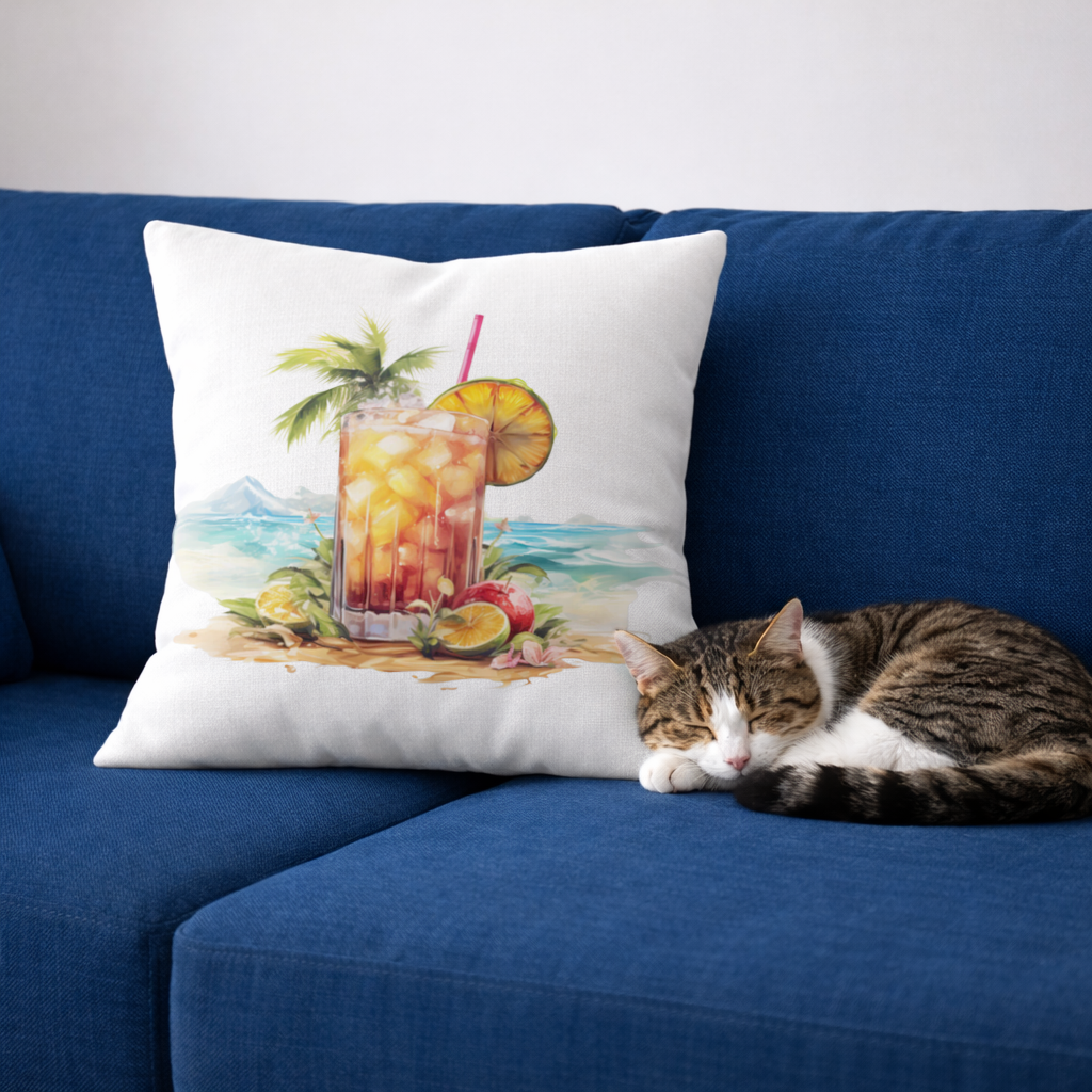 Tropical Island Beach Cocktail with Fruit Decorative pillow cover