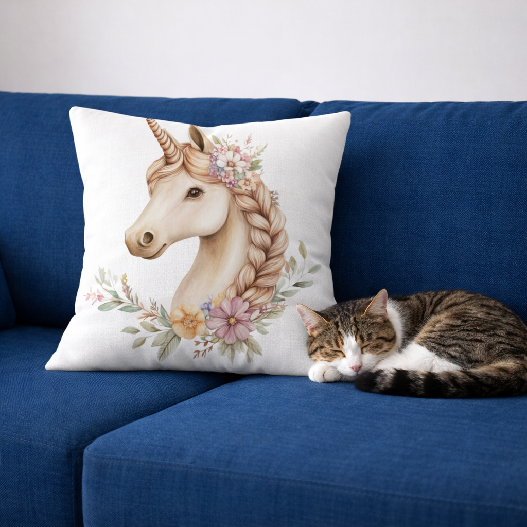Cottagecore Floral Unicorn Decorative pillow cover