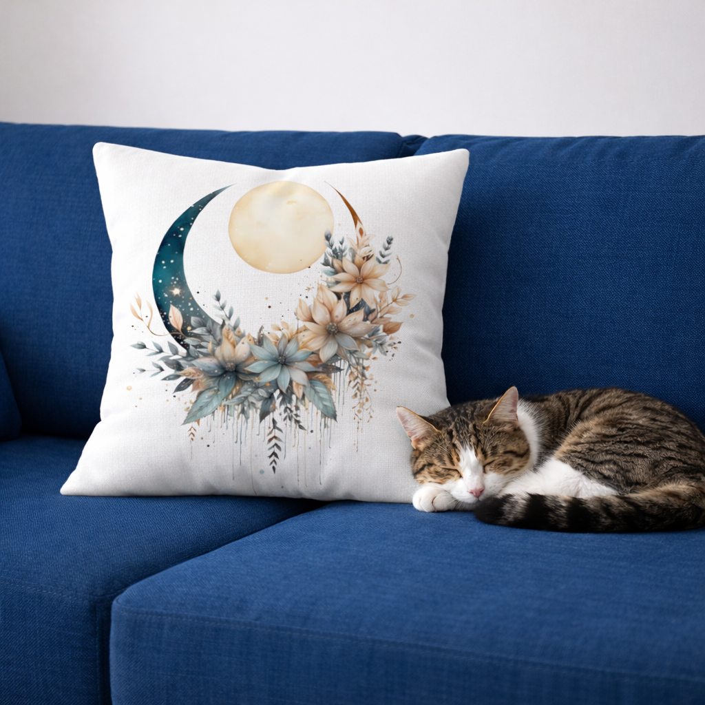 Celestial Boho Moon Floral Decorative pillow cover