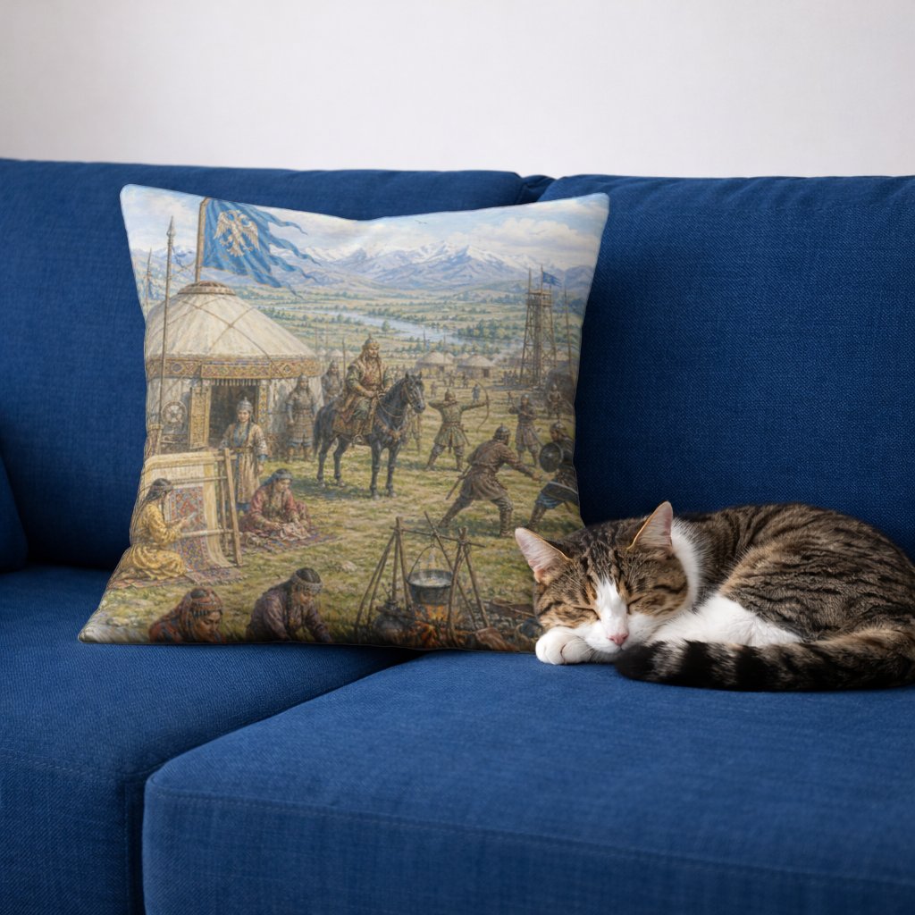 Ancient Steppe Heritage Historic Turkish Camp Scene Art Decorative pillow cover