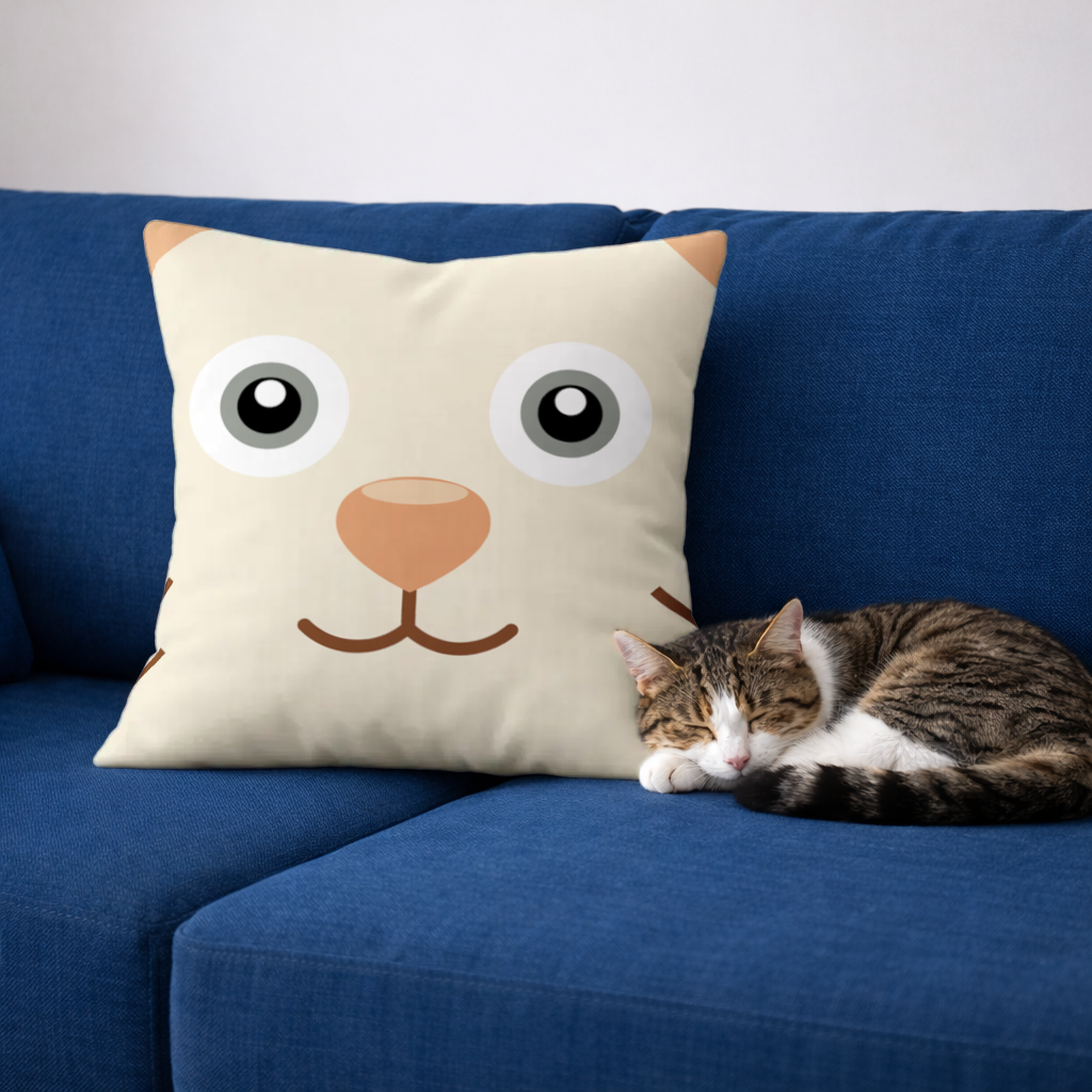Mavi Ayı Pooli-Kedi Pedro yüz deseni Dekoratif Kırlent Kılıfı