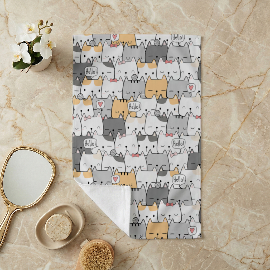 Cute Cartoon Cats Pattern with Speech Bubbles Hand Towel