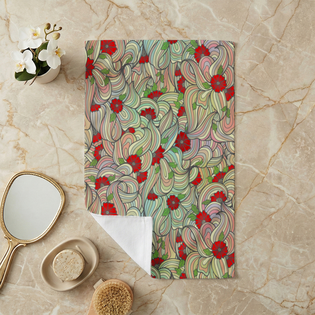 Floral Retro Wavy Pattern Hand Towel