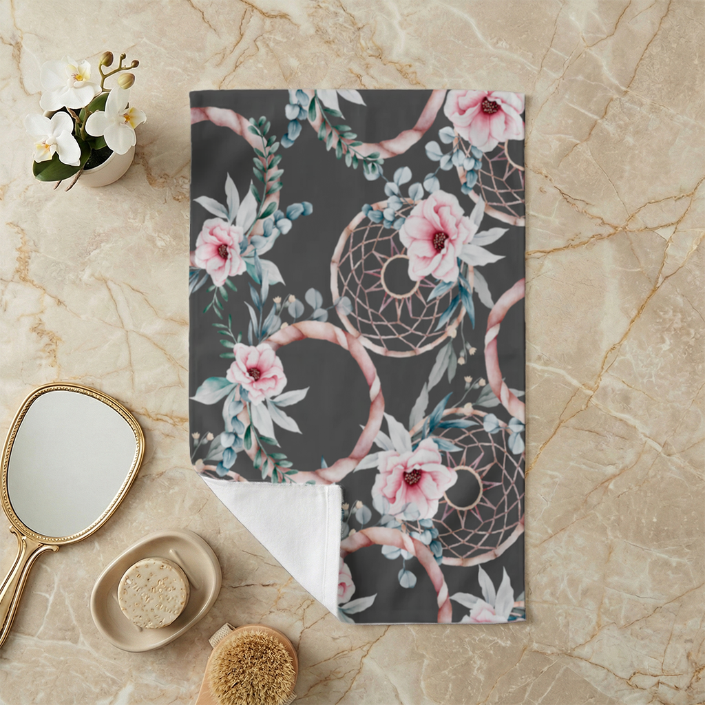 Boho Floral Dreamcatcher Pattern Hand Towel