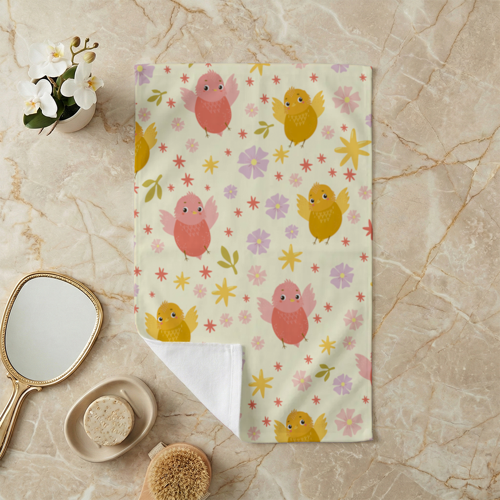 Cute Birds and Floral Pastel Spring Pattern Illustration Hand Towel