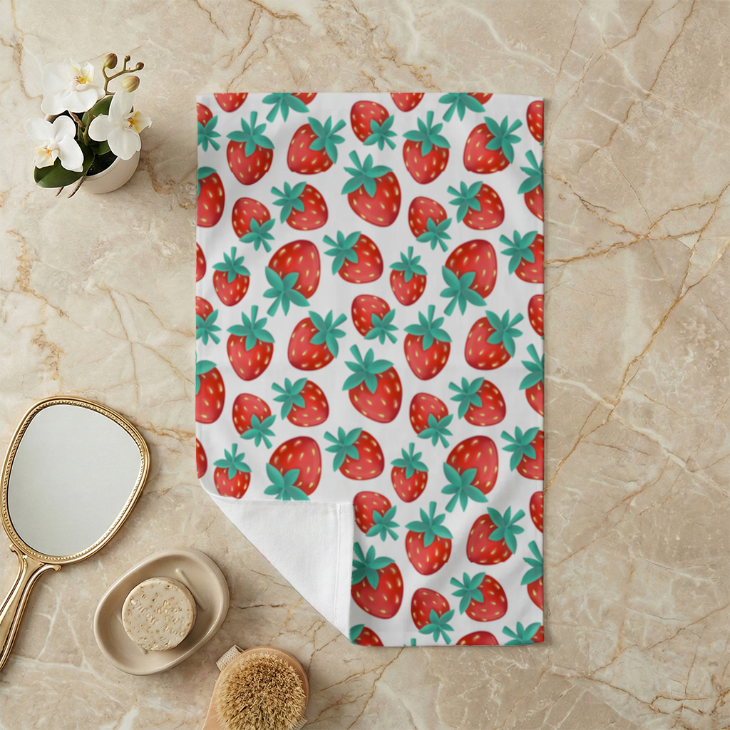 Vibrant Red Strawberry Summer Pattern Hand Towel