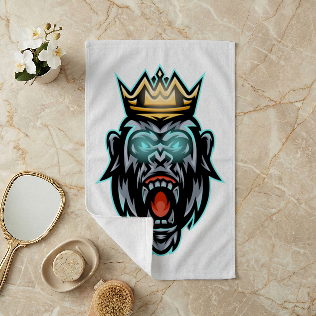 Angry Gorilla King with Crown Graphic - Neon Mascot Design Hand Towel