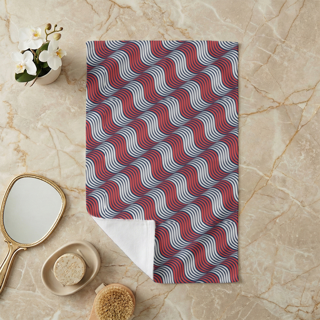 Red and Navy Wavy Line Pattern Hand Towel