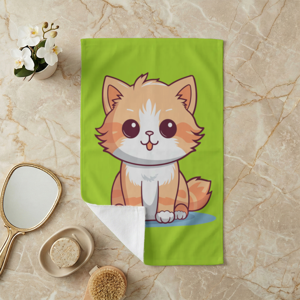 Cute Orange Cat Illustration Hand Towel