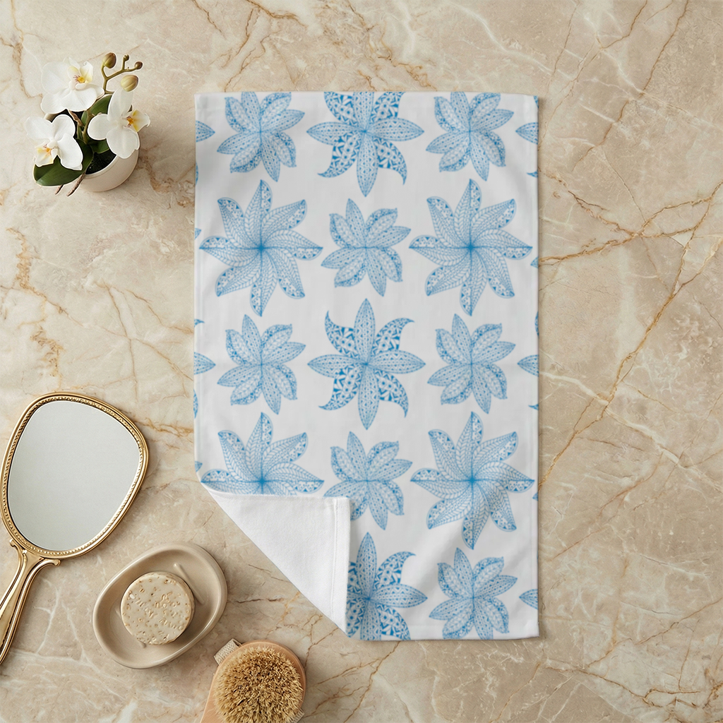 Blue Mandala Floral and Leaf Zentangle Pattern Hand Towel