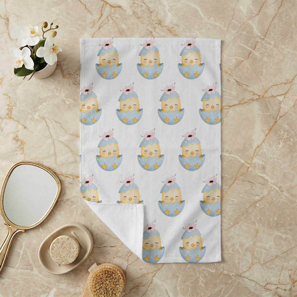 Cute Chick in Egg with Floral Hat Hand Towel