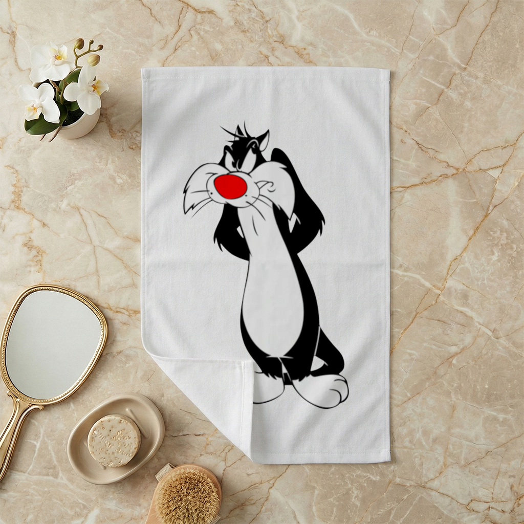 Funny Cartoon Cat Illustration Hand Towel