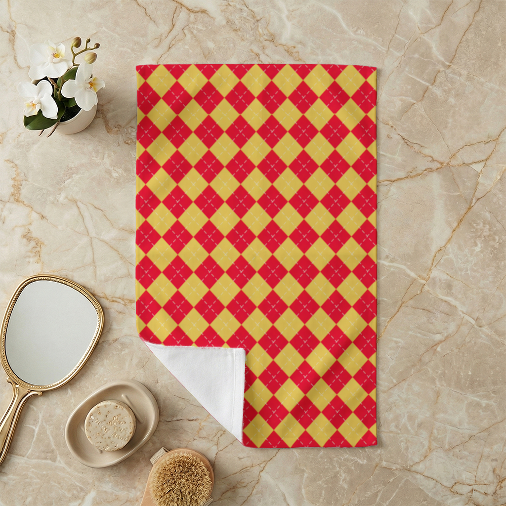 Red and Yellow Argyle Geometric Pattern Background Hand Towel