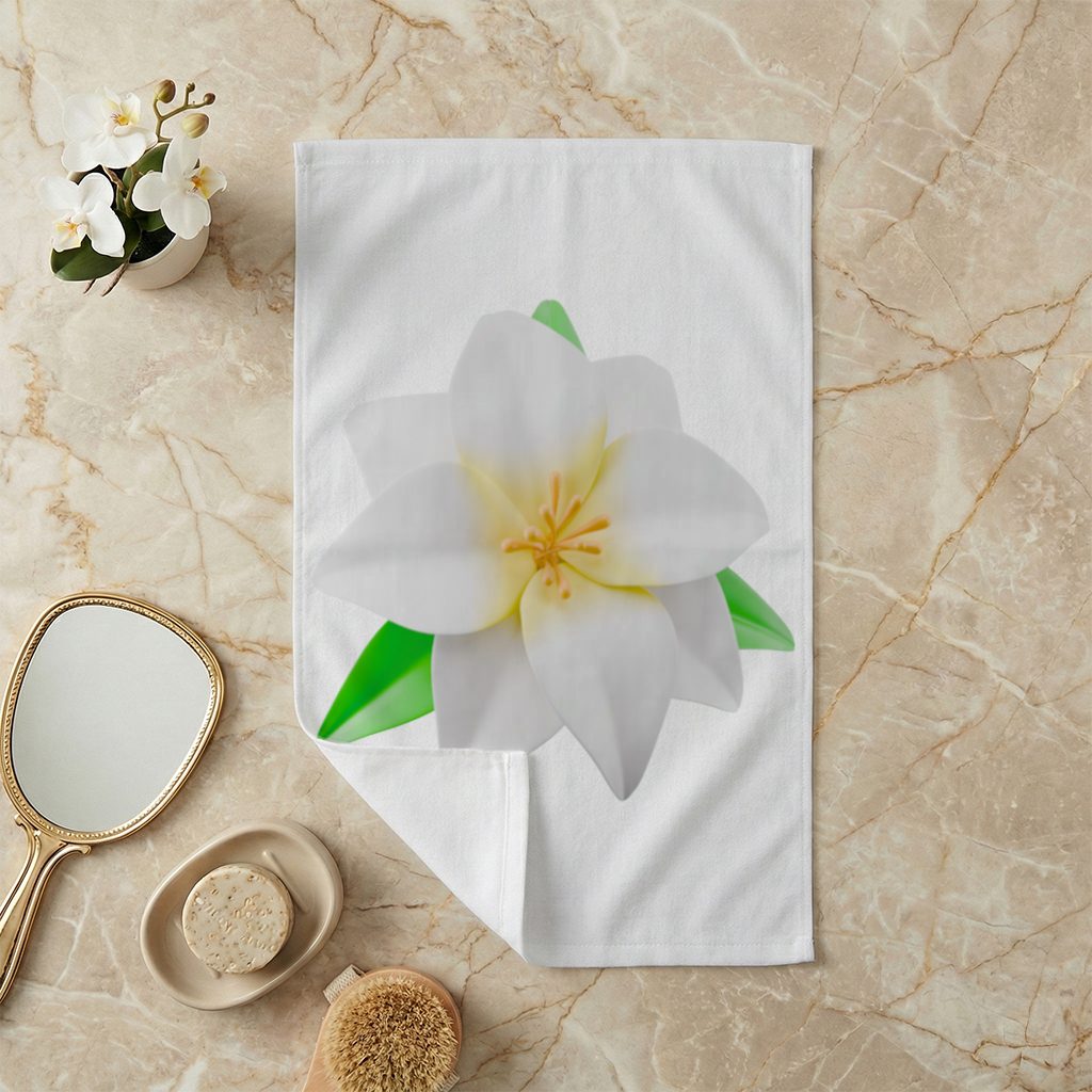 3D White Lily Flower Illustration Hand Towel
