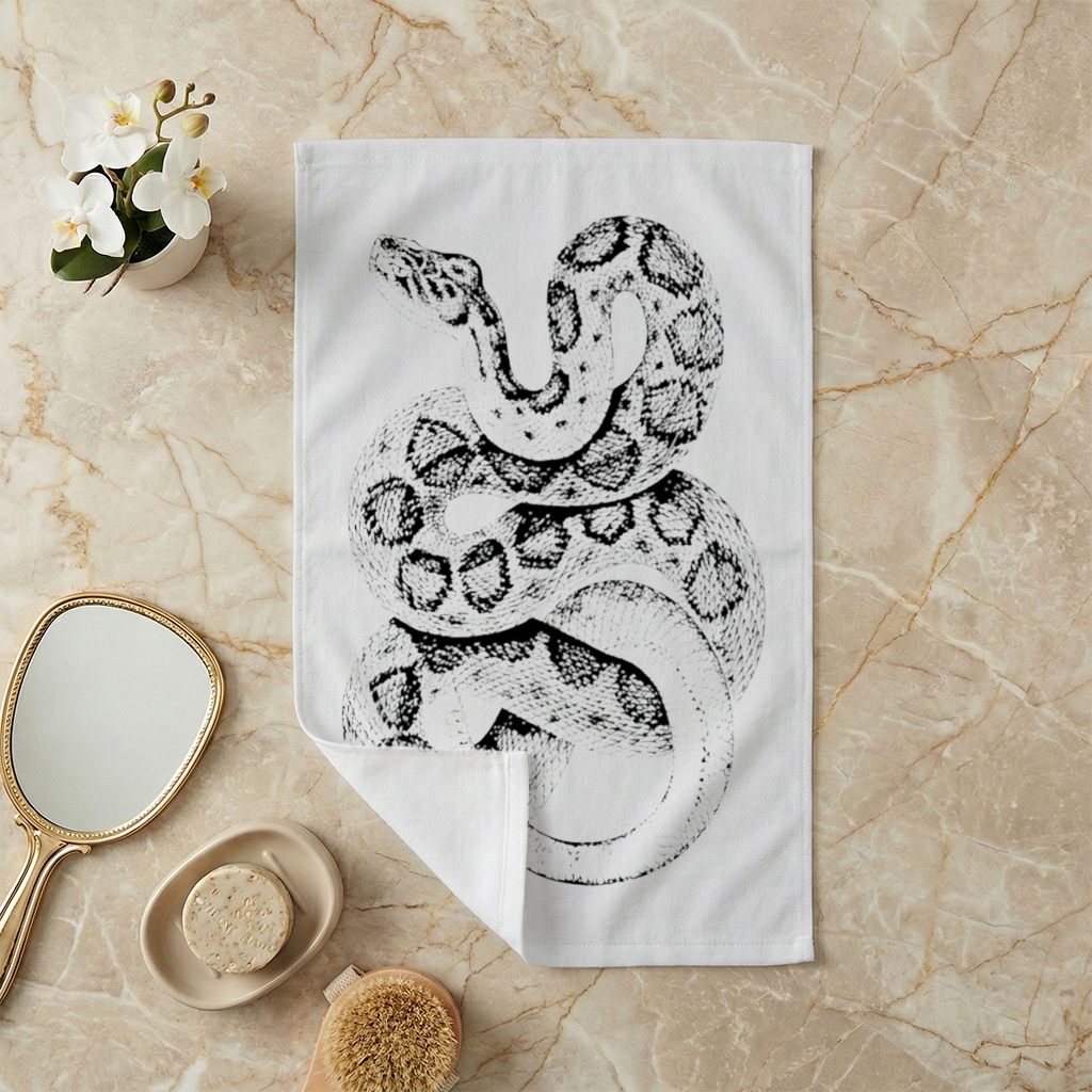 Detailed Vintage Rattlesnake Illustration Hand Towel