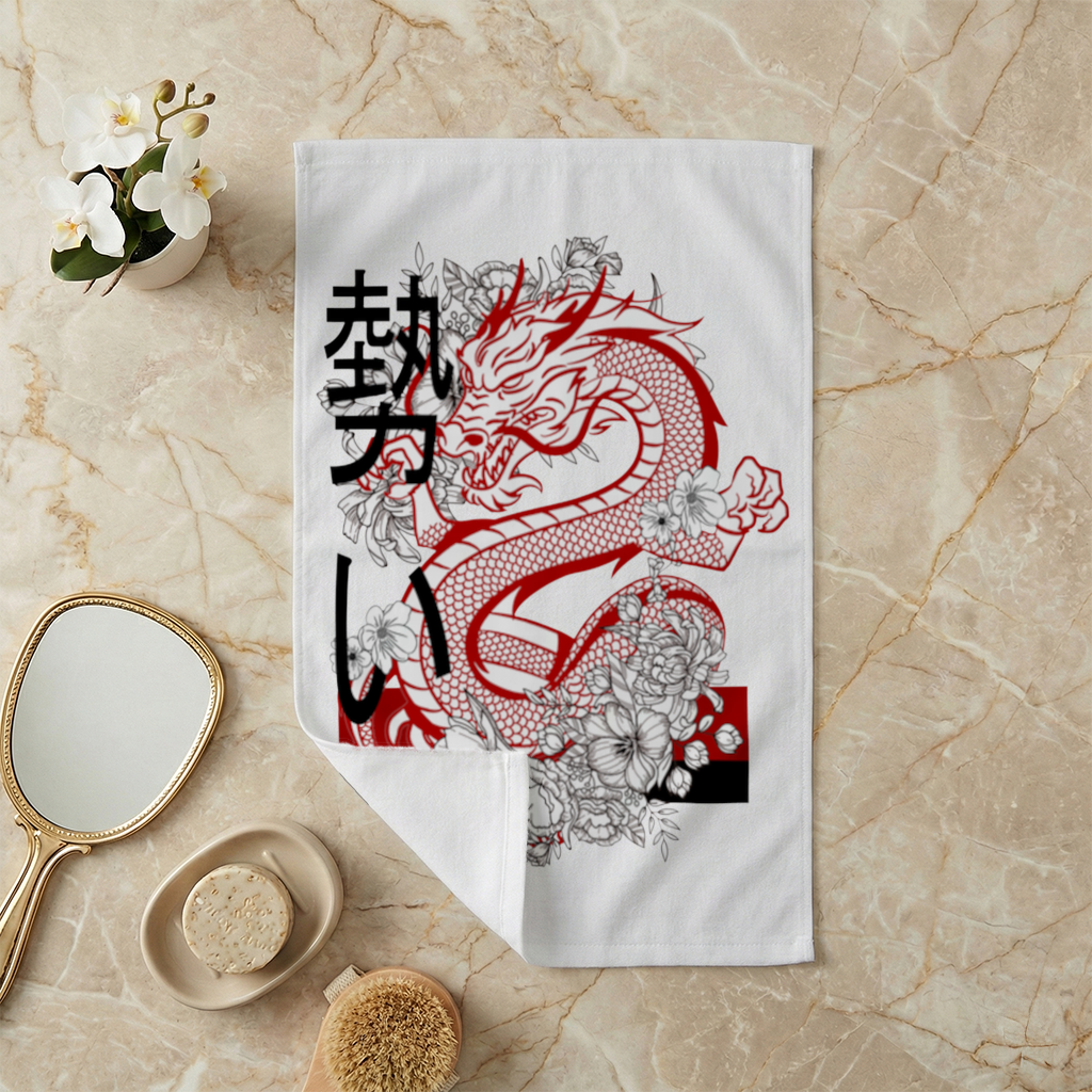 Japon Ejderhası ve Çiçek Deseni El Havlusu