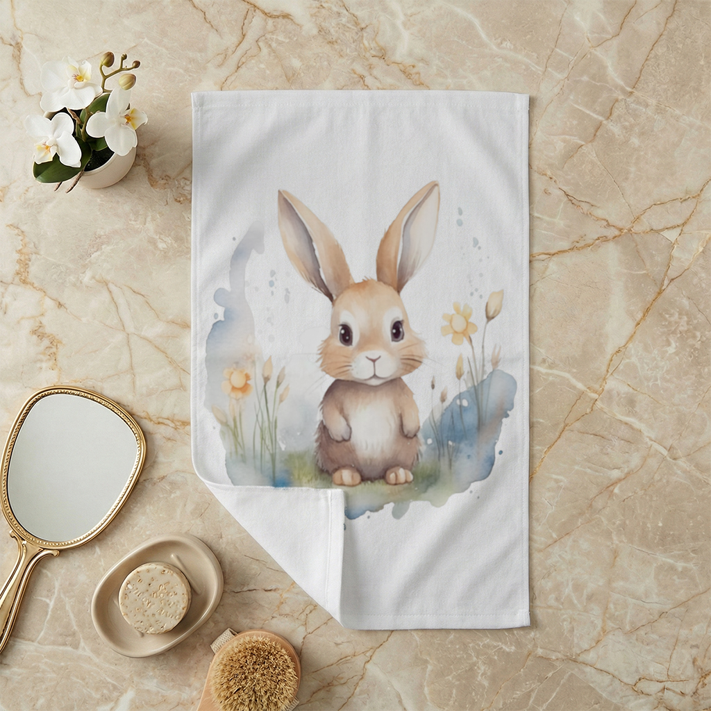 Cute Bunny Watercolor Illustration Hand Towel