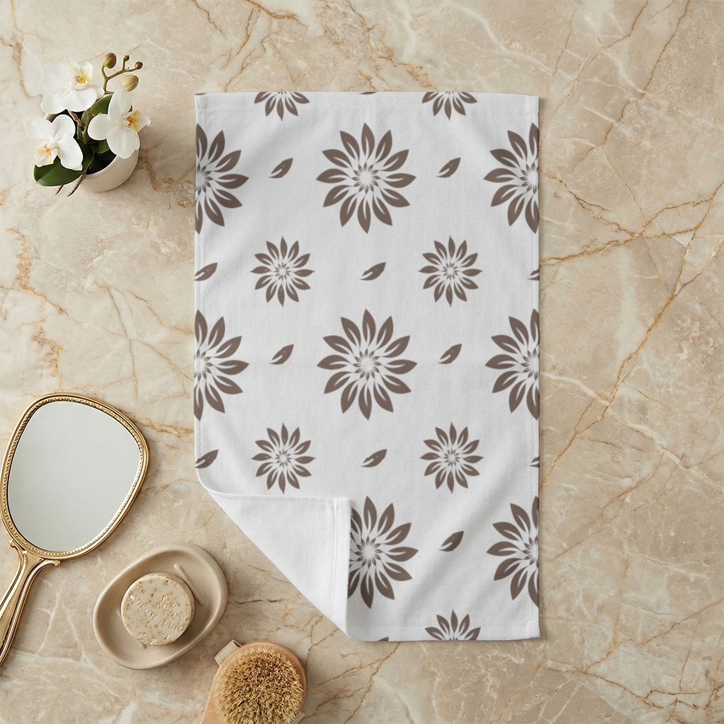 Minimalist Modern Brown Floral Pattern Hand Towel