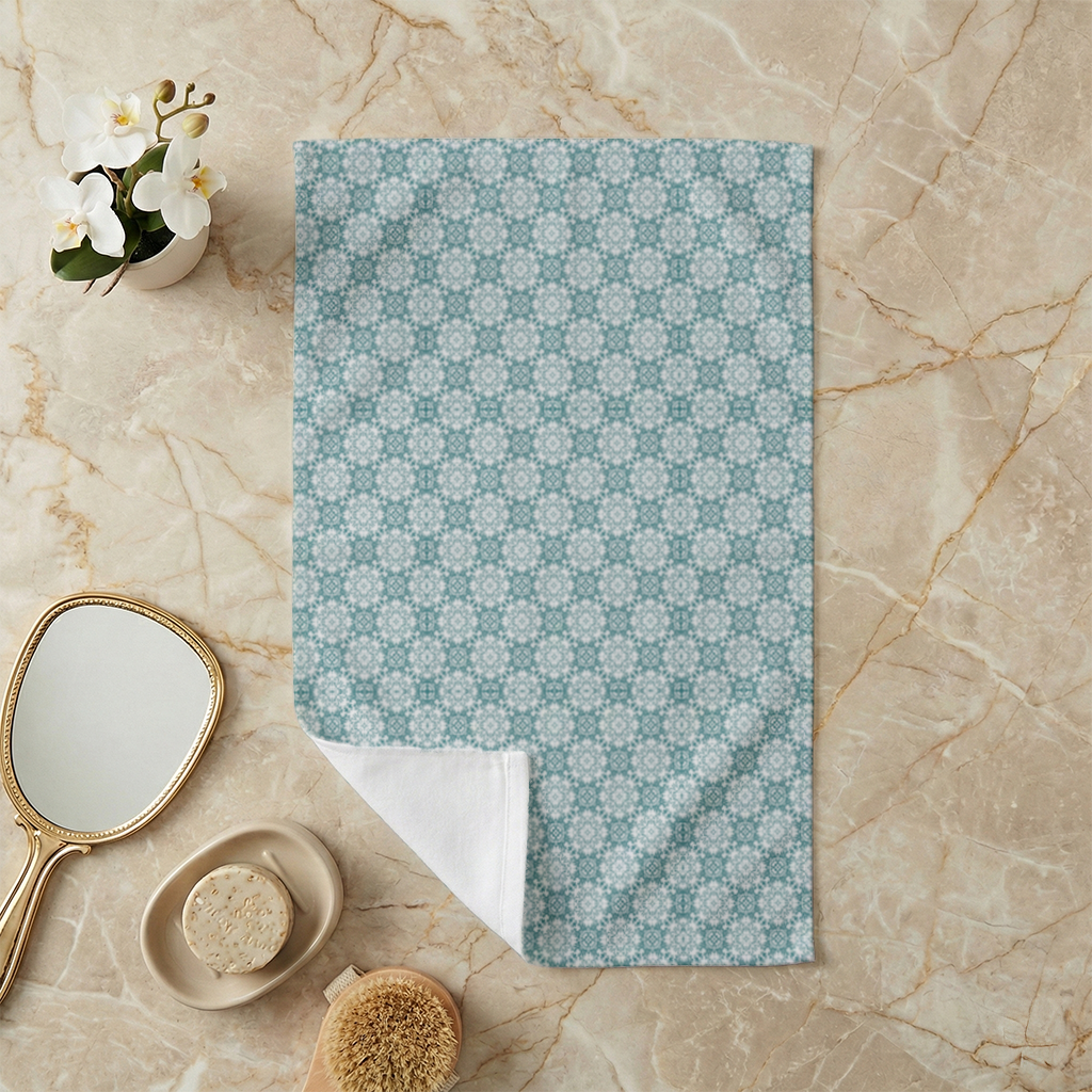 Blue Pixelated Geometric Ornament Pattern Hand Towel