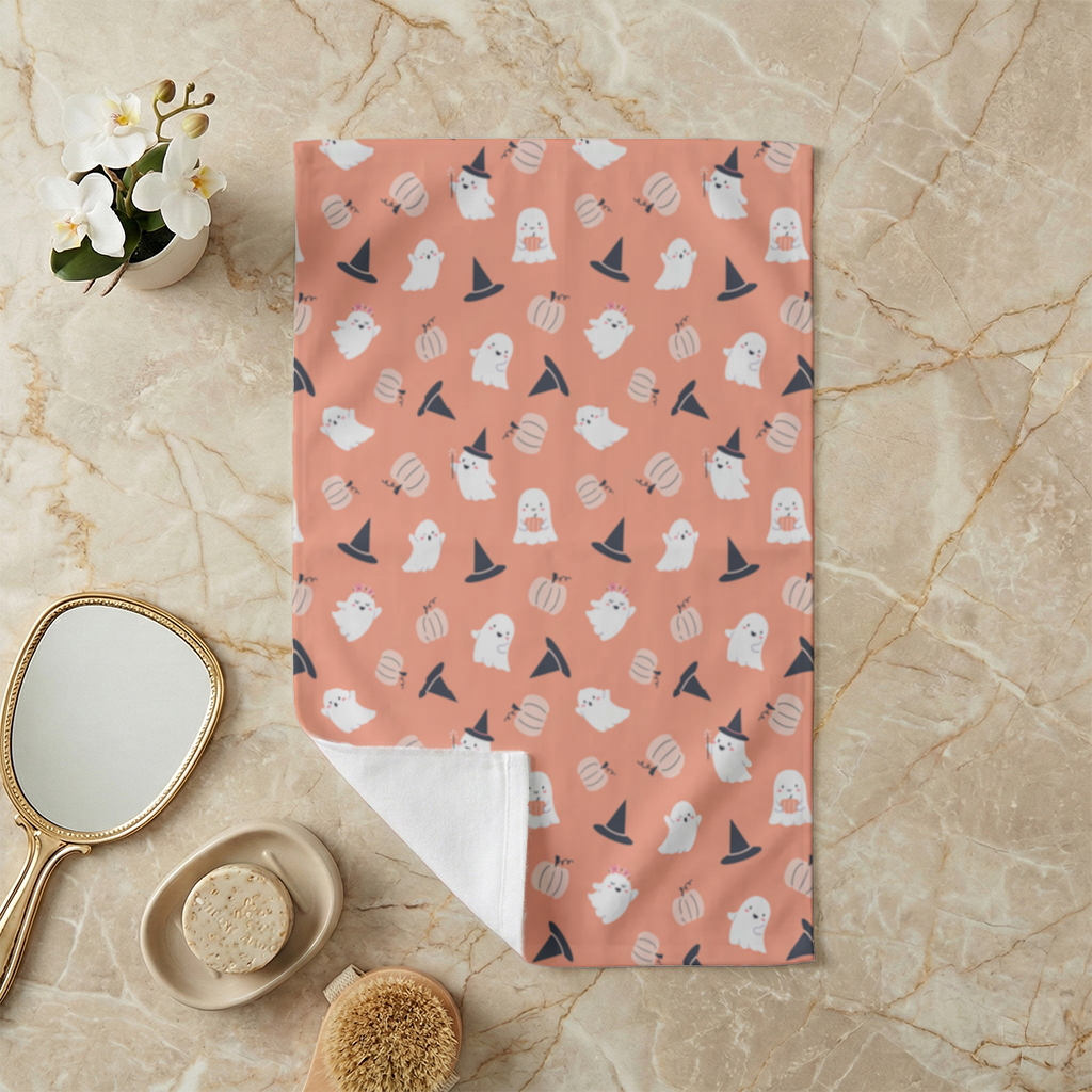 Cute Pumpkin and Witch Hat Ghost Pattern Hand Towel