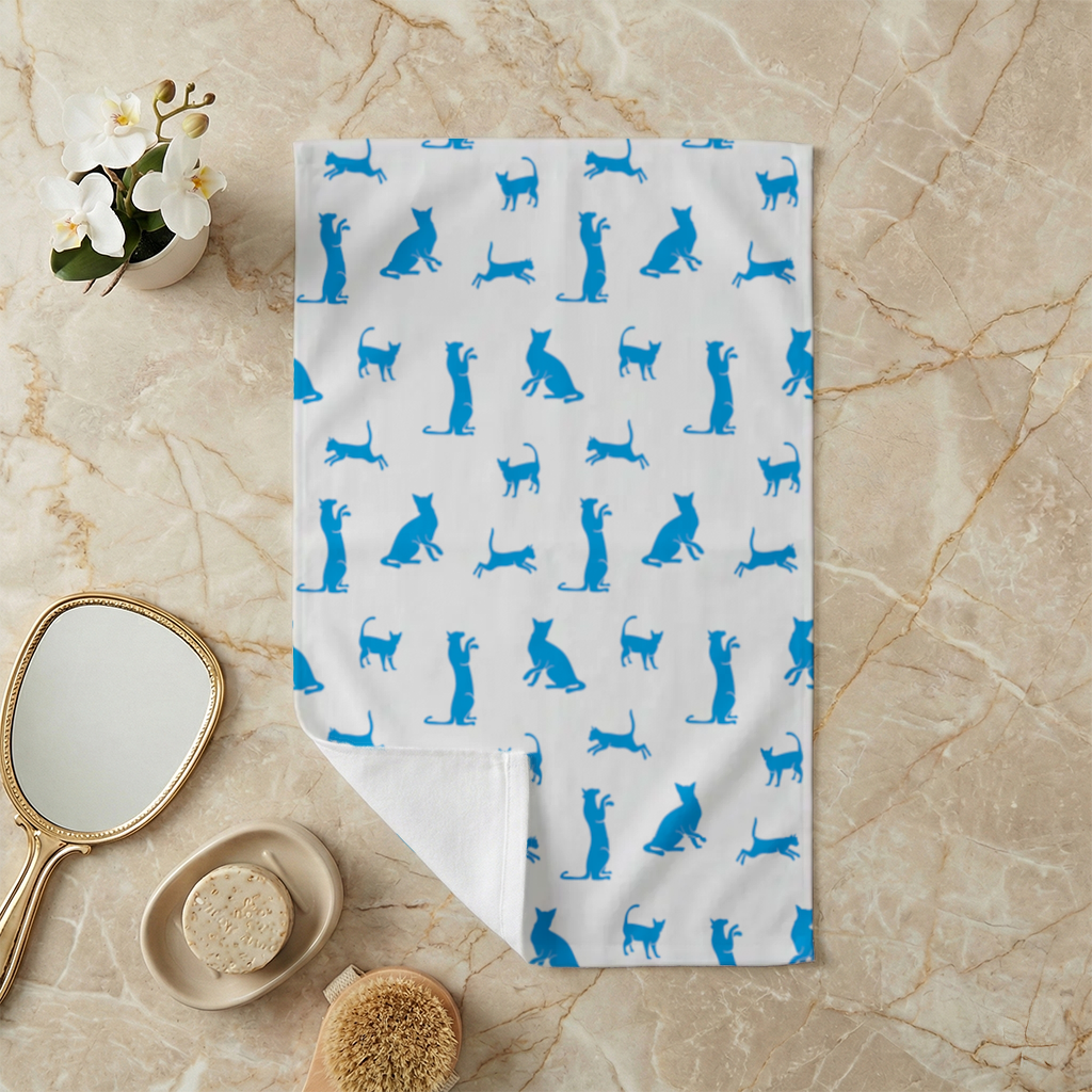 Blue Cat Silhouettes Seamless Pattern Hand Towel