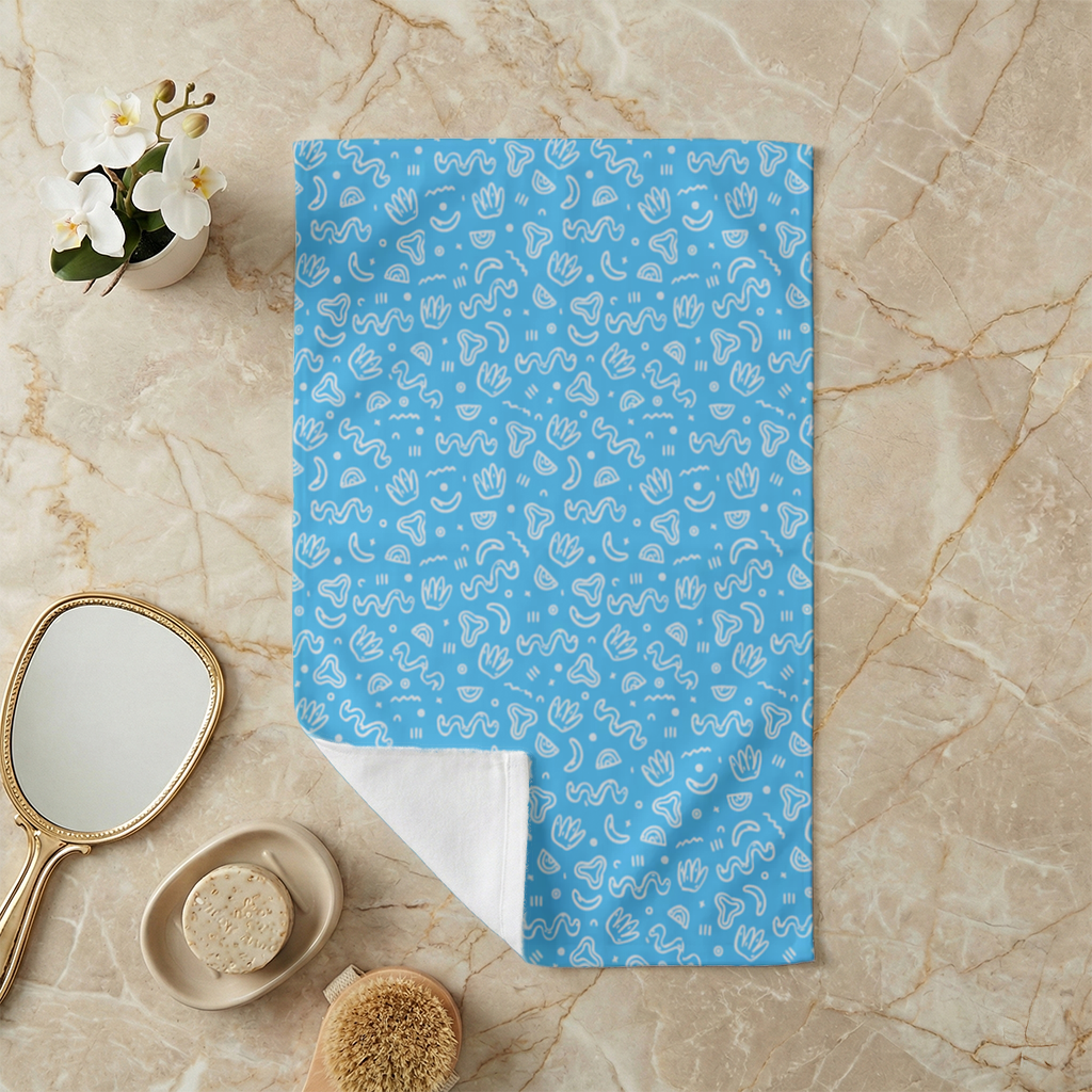 Blue Abstract Doodle Hand Towel