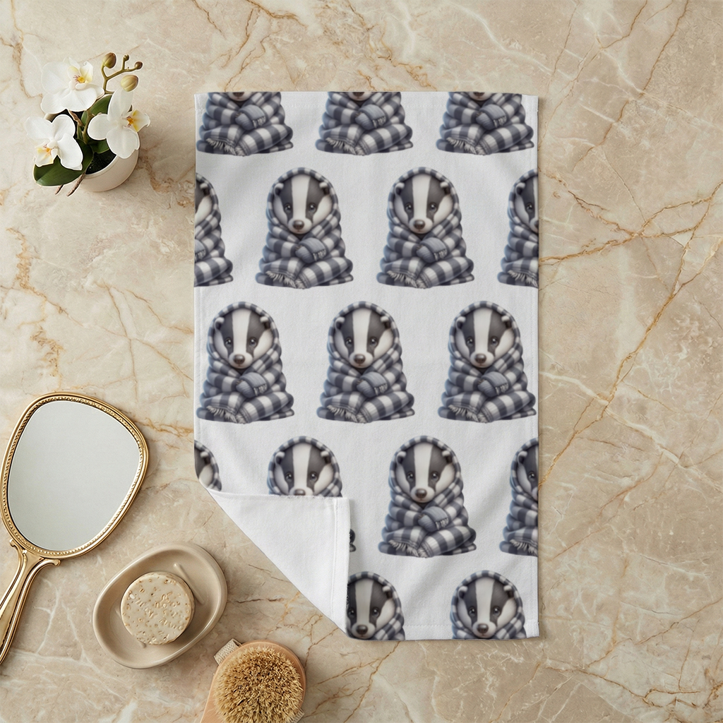Cozy Baby Badger Wrapped in Blanket Hand Towel