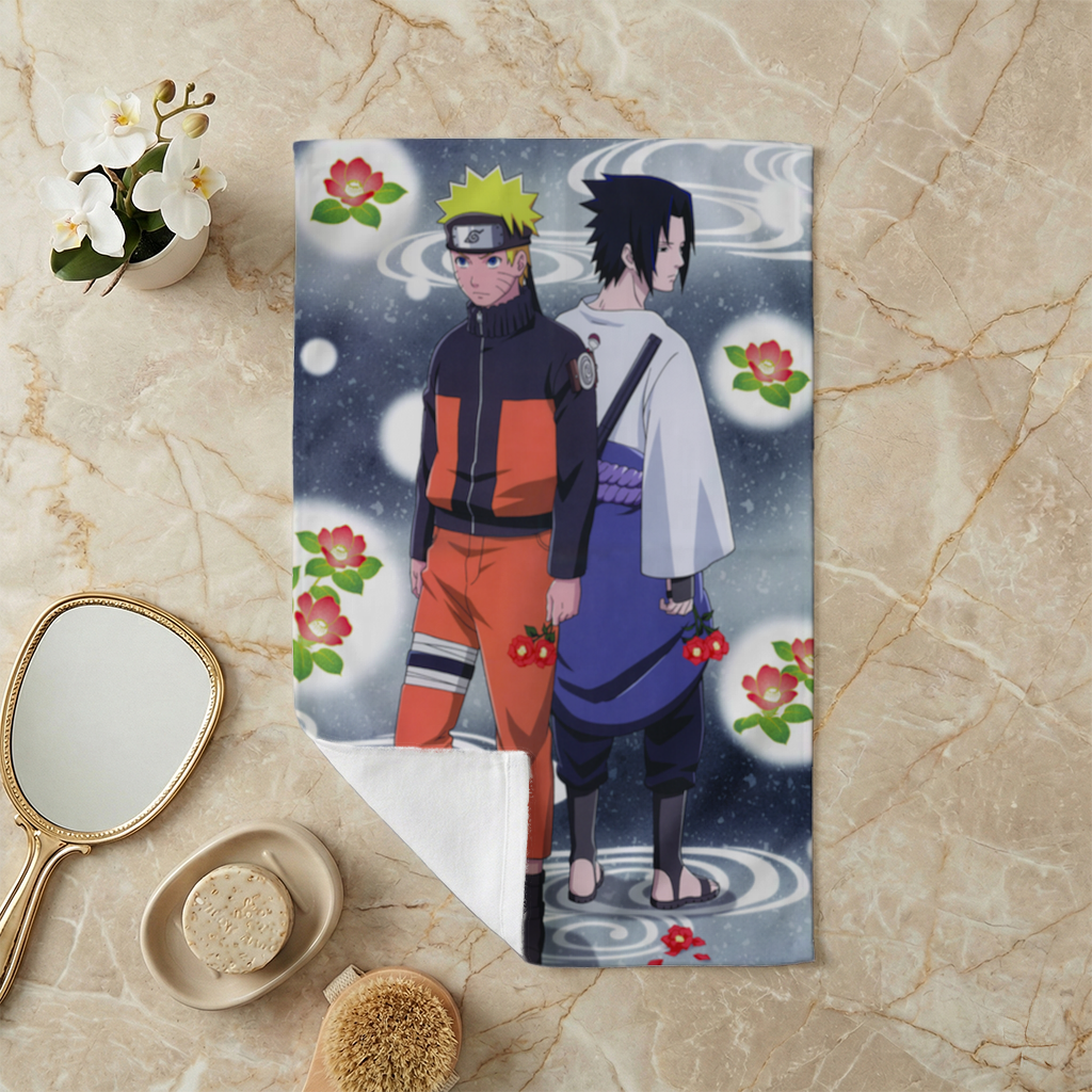 Two Rival Warriors with Red Camellias Hand Towel