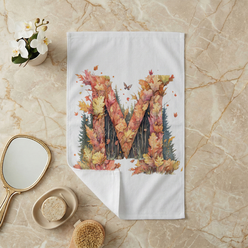 Autumn Letter M With Fall Leaves Hand Towel