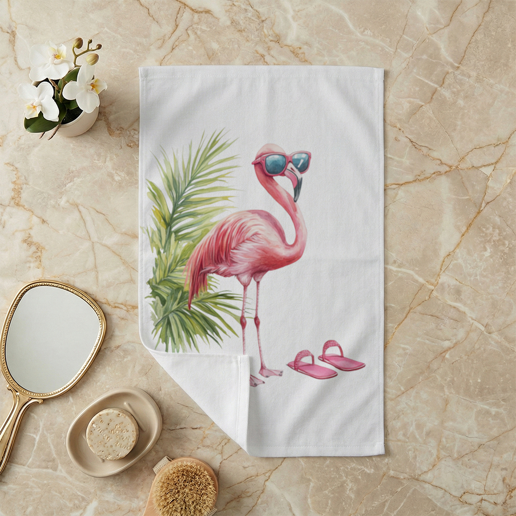 Pink Flamingo with Sunglasses Hand Towel