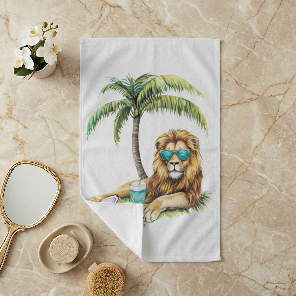 Summer Vibe Lion Under Palm Tree Hand Towel