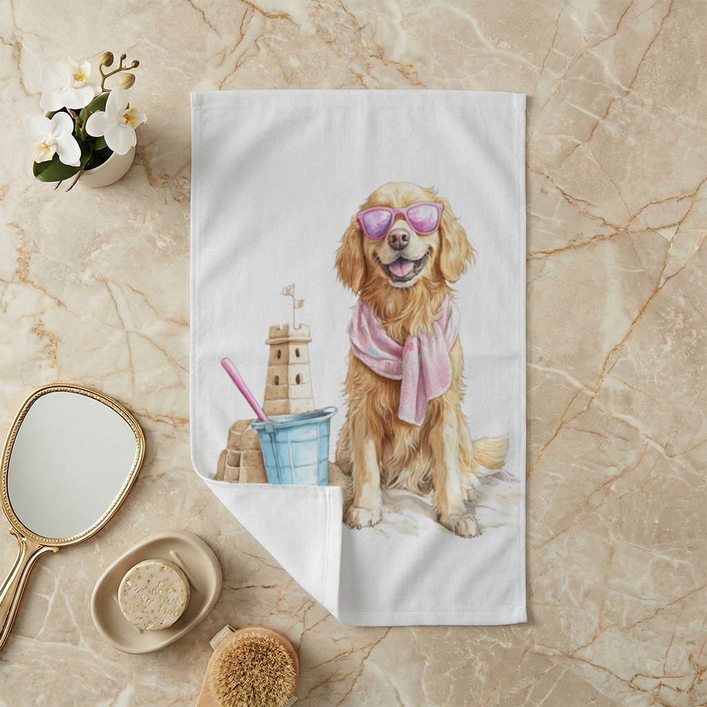 Beach Golden Retriever Pink Sunglasses Hand Towel