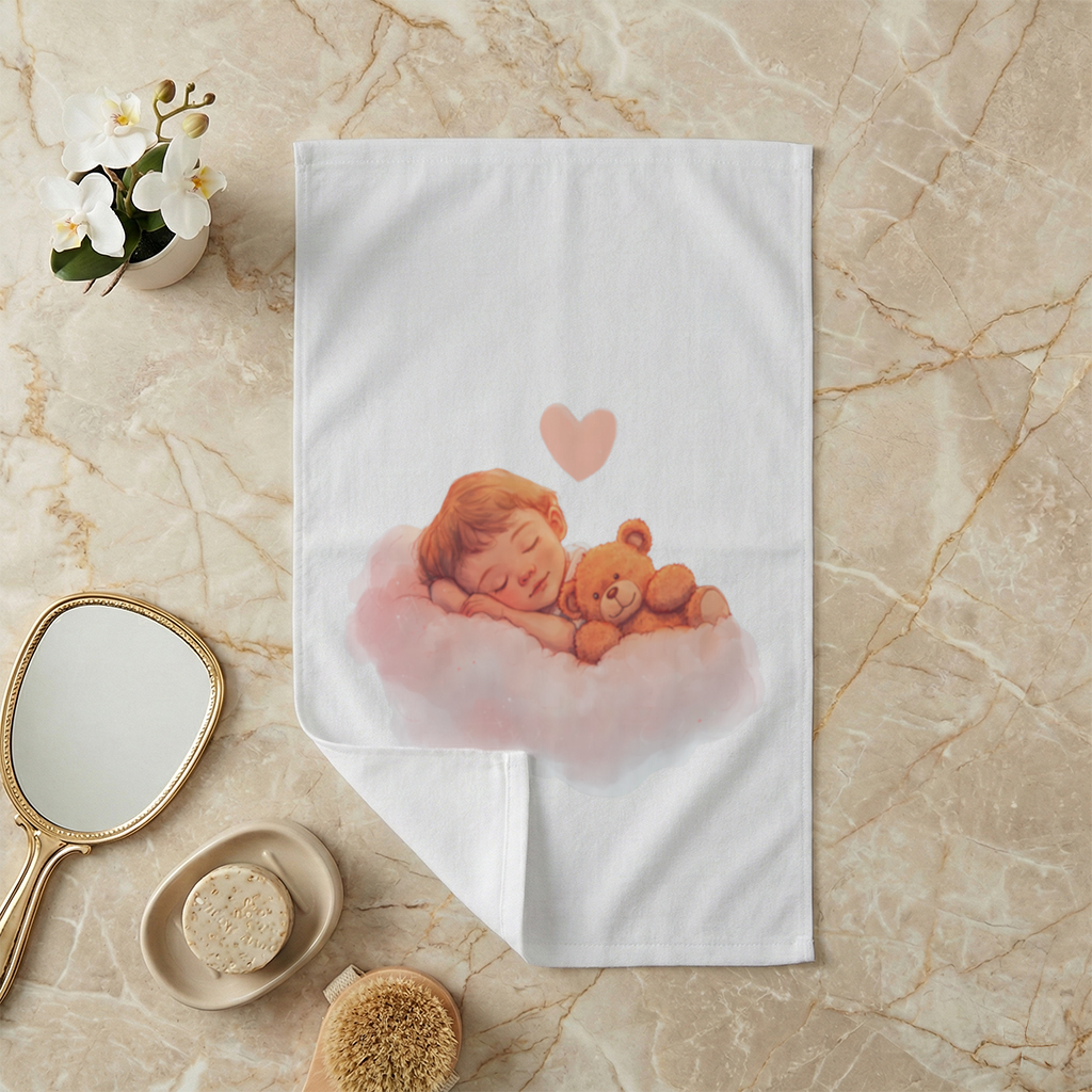 Sleeping Baby on Cloud with Teddy Bear Hand Towel