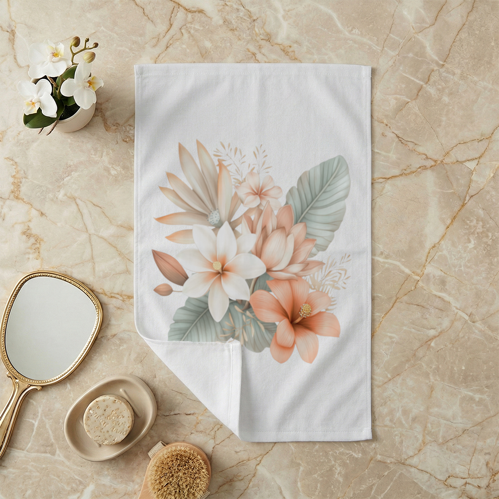 Soft Peach Tropical Floral Bouquet Hand Towel